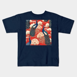 Japanese Kimono Pattern with Peacock Birds Kids T-Shirt